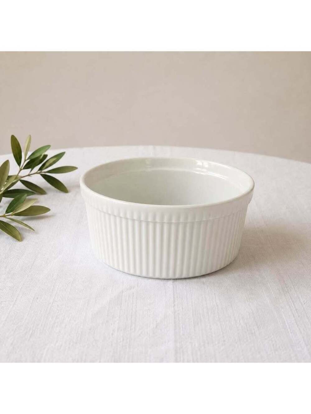 Vintage Apilco France 7.5” White Porcelain Ribbed Souffle Baking Dish